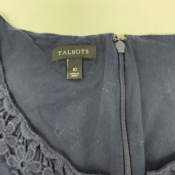 Talbots Navy Eyelet Shift Dress Size 10 100% Cotton EUC Classic, Coastal - Picture 7 of 8